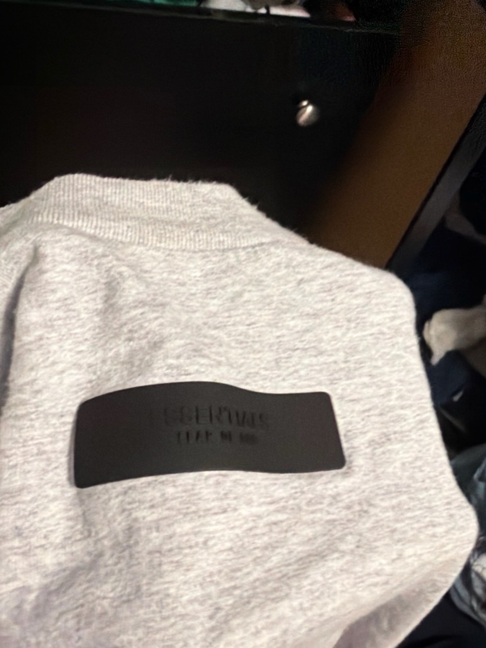 Fear of God Light Gray Crewneck Sweater with Black Logo Patch